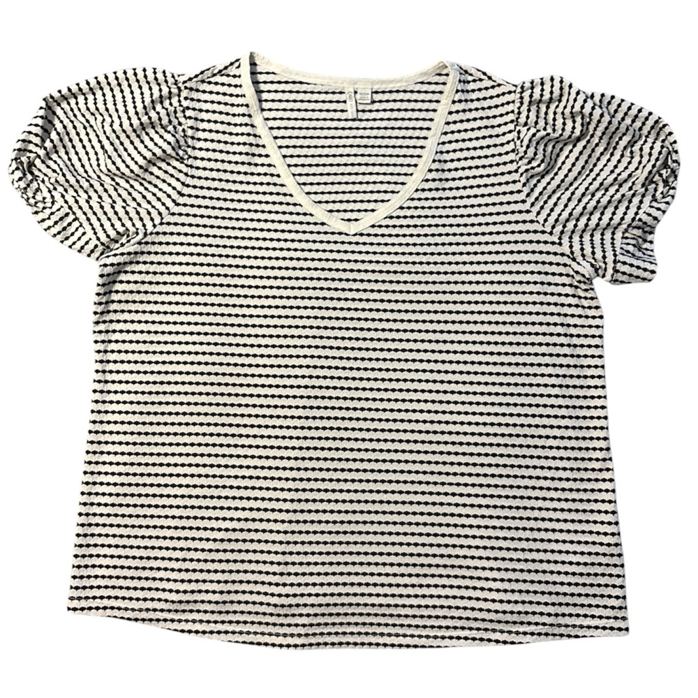 Cato Black and White Striped Puff Sleeve Blouse